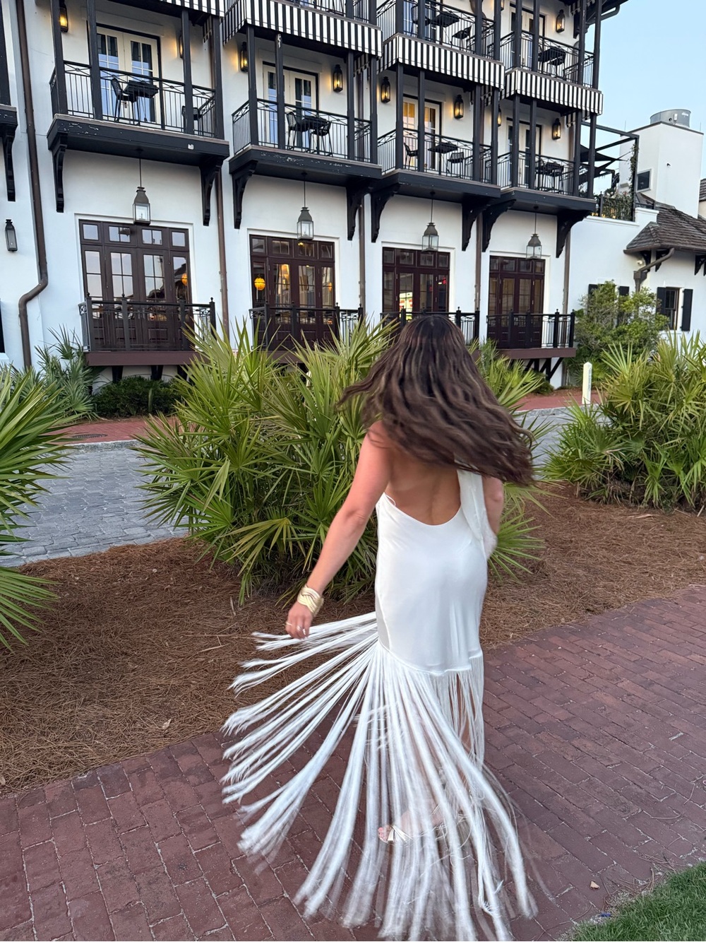 Show Me Your MuMu White Satin Halter Maxi Dress with Fringe - Picture 3 of 3
